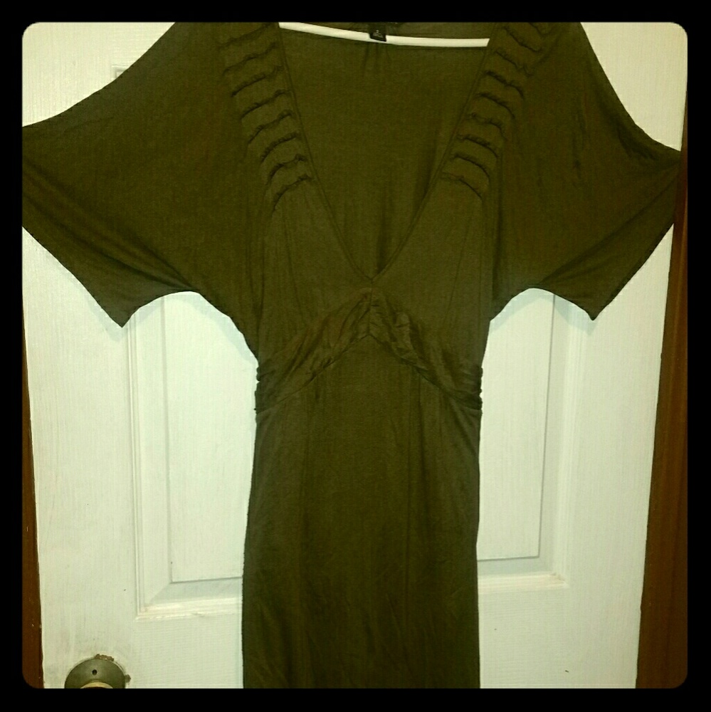 HUNTER GREEN DRESS WITH ATTACHED TIE BACK BELT